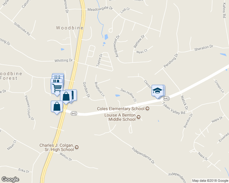 map of restaurants, bars, coffee shops, grocery stores, and more near 13560 Den Hollow Court in Manassas