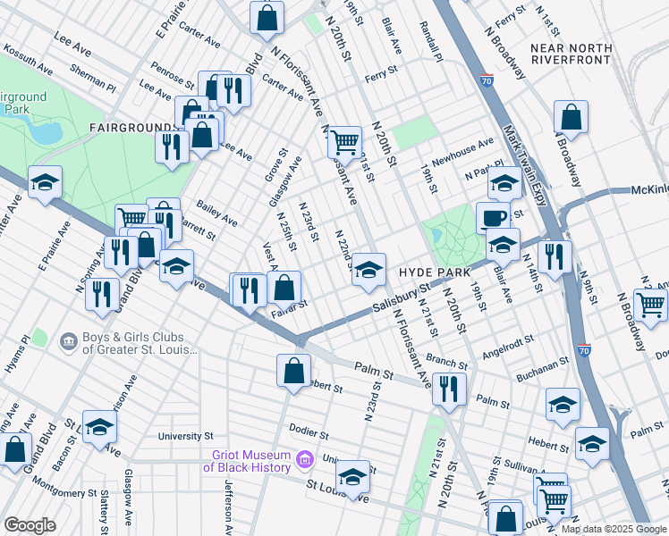 map of restaurants, bars, coffee shops, grocery stores, and more near 3901 North 23rd Street in St. Louis