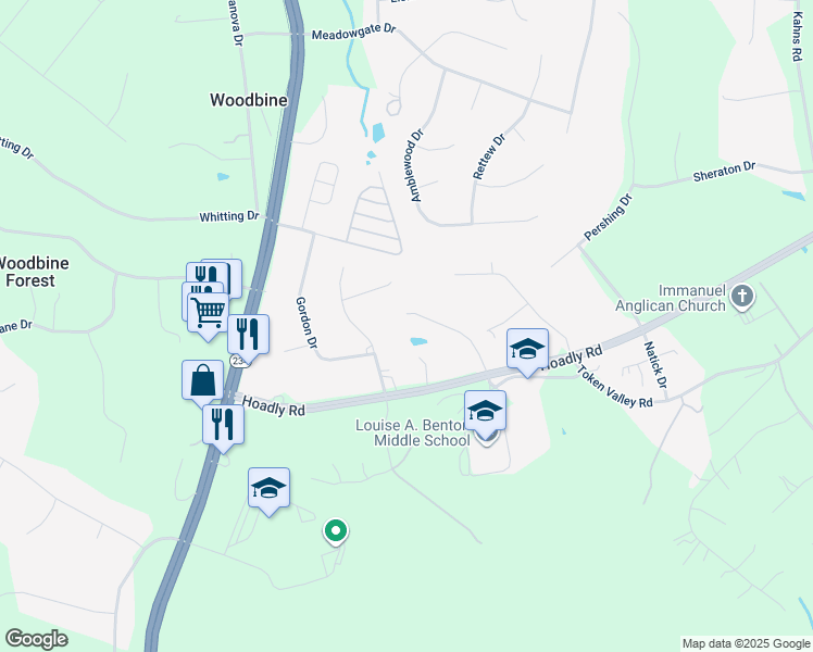 map of restaurants, bars, coffee shops, grocery stores, and more near 13560 Den Hollow Court in Manassas
