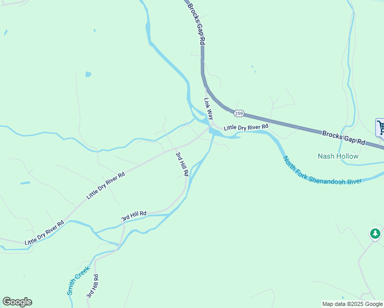 map of restaurants, bars, coffee shops, grocery stores, and more near 13398 Little Dry River Road in Fulks Run