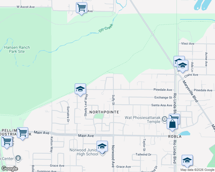 map of restaurants, bars, coffee shops, grocery stores, and more near 5132 Alii Way in Sacramento