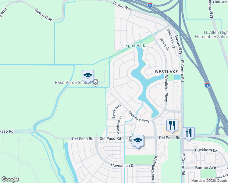 map of restaurants, bars, coffee shops, grocery stores, and more near 280 Hawkcrest Circle in Sacramento