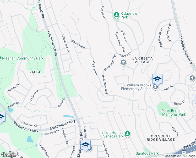 map of restaurants, bars, coffee shops, grocery stores, and more near 1108 Via Treviso in El Dorado Hills