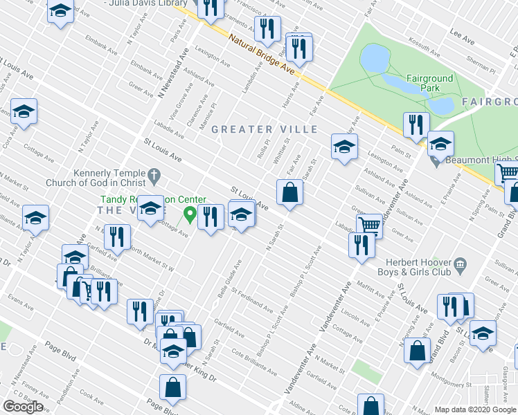 map of restaurants, bars, coffee shops, grocery stores, and more near 4146 Saint Louis Avenue in St. Louis