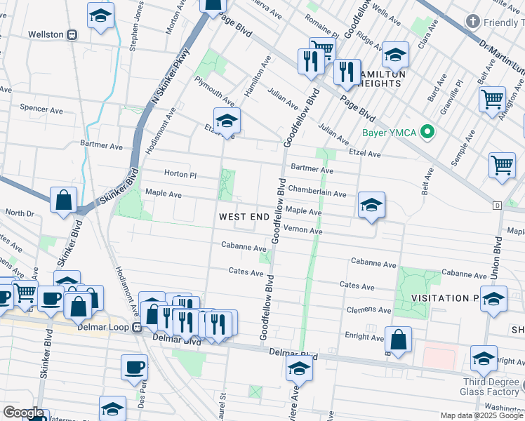 map of restaurants, bars, coffee shops, grocery stores, and more near 5824 Maple Avenue in St. Louis