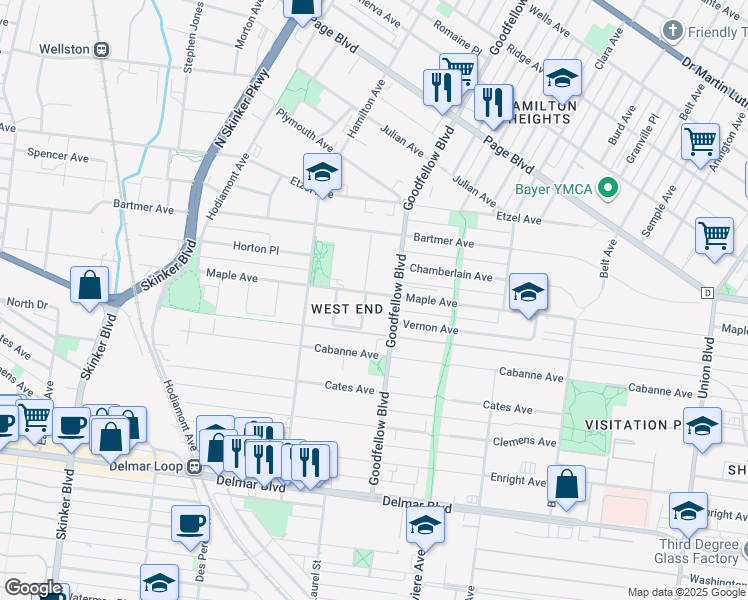 map of restaurants, bars, coffee shops, grocery stores, and more near 5824 Maple Avenue in St. Louis