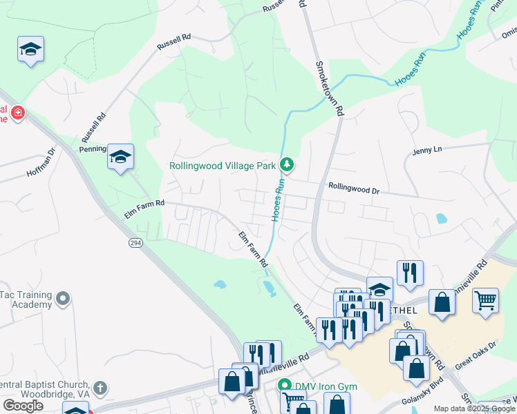 map of restaurants, bars, coffee shops, grocery stores, and more near 13441 Pomander Loop in Woodbridge