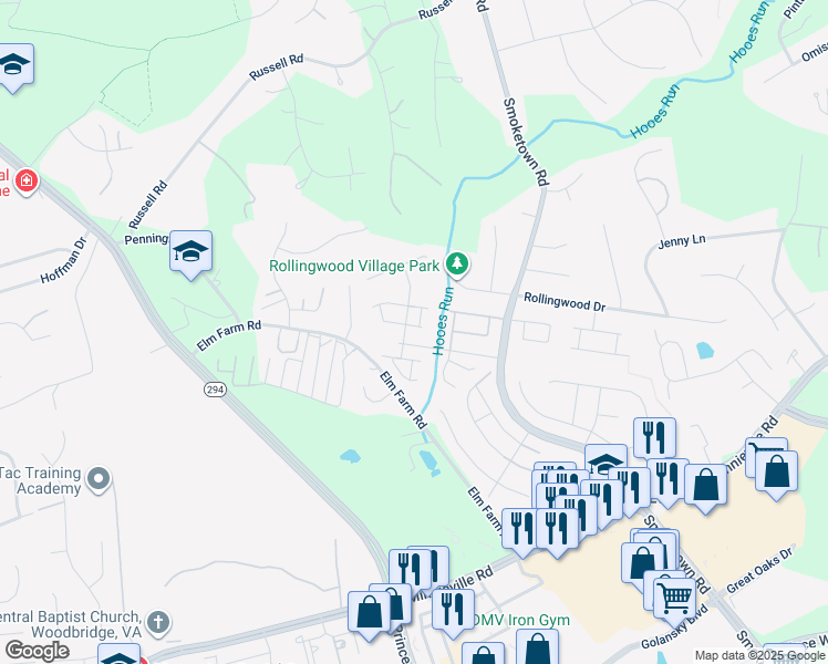 map of restaurants, bars, coffee shops, grocery stores, and more near 13441 Pomander Loop in Woodbridge