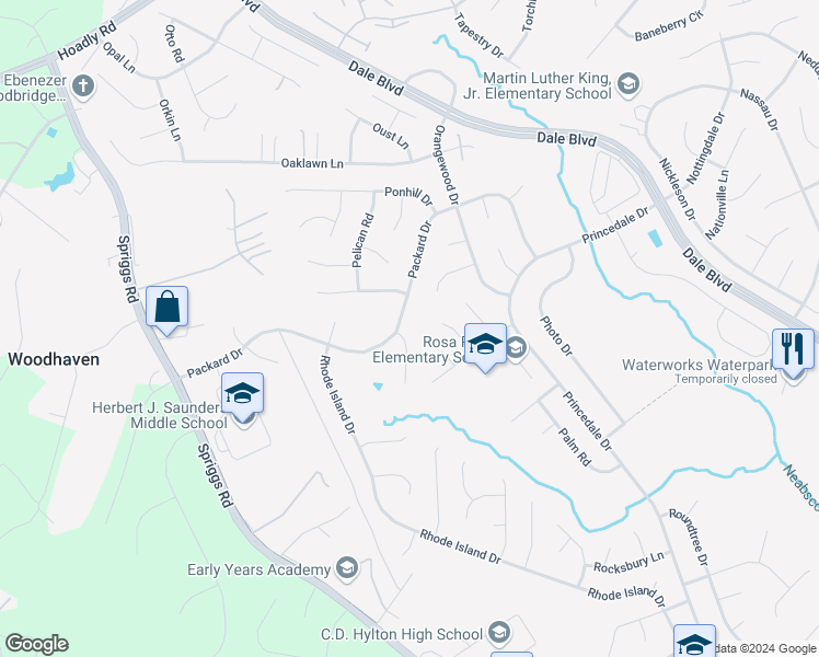 map of restaurants, bars, coffee shops, grocery stores, and more near 13521 Persian Court in Woodbridge