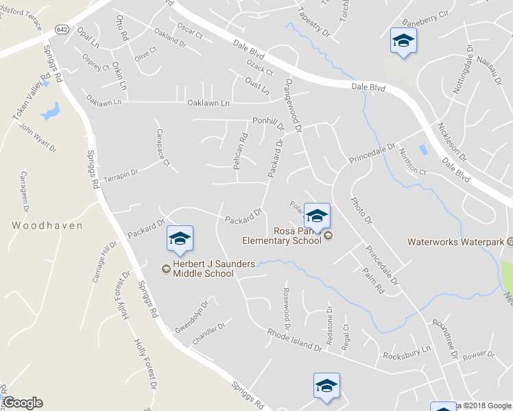map of restaurants, bars, coffee shops, grocery stores, and more near 13335 Packard Drive in Woodbridge