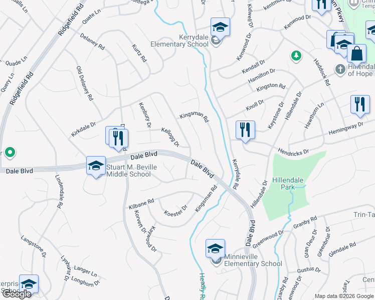 map of restaurants, bars, coffee shops, grocery stores, and more near 4703 Kirkdale Drive in Woodbridge