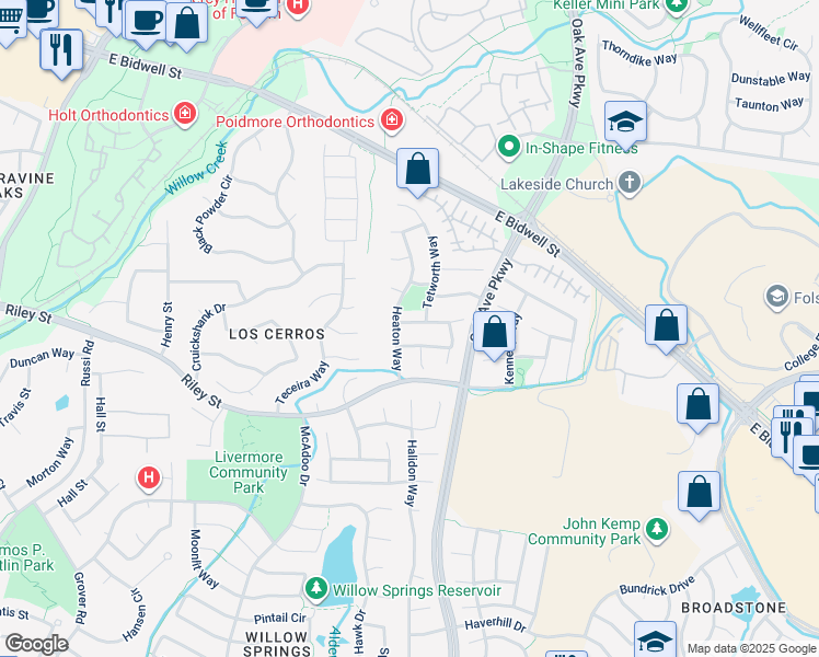 map of restaurants, bars, coffee shops, grocery stores, and more near 102 Flindell Way in Folsom