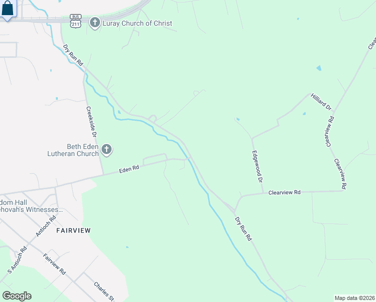 map of restaurants, bars, coffee shops, grocery stores, and more near 279 Eden Road in Luray