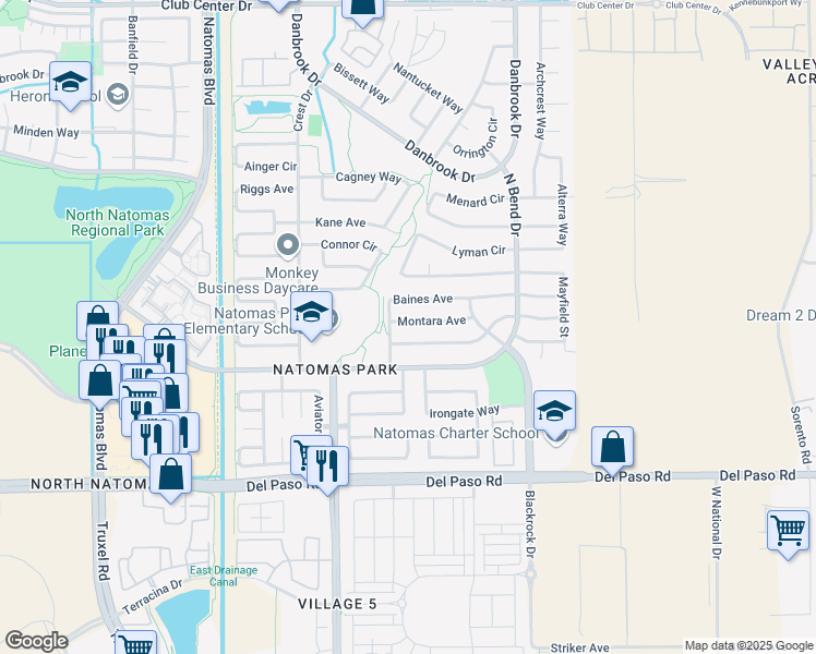 map of restaurants, bars, coffee shops, grocery stores, and more near 1830 Montara Avenue in Sacramento