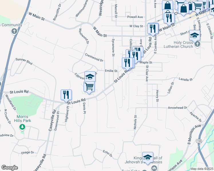 map of restaurants, bars, coffee shops, grocery stores, and more near in Collinsville