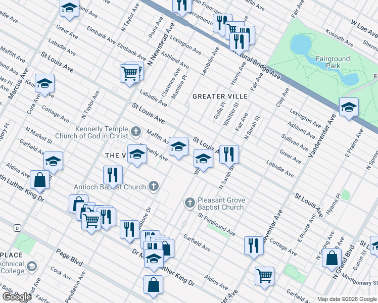 map of restaurants, bars, coffee shops, grocery stores, and more near 4247 East Maffitt Avenue in St. Louis
