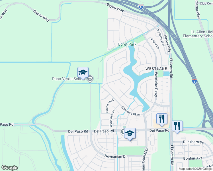 map of restaurants, bars, coffee shops, grocery stores, and more near 280 Hawkcrest Circle in Sacramento