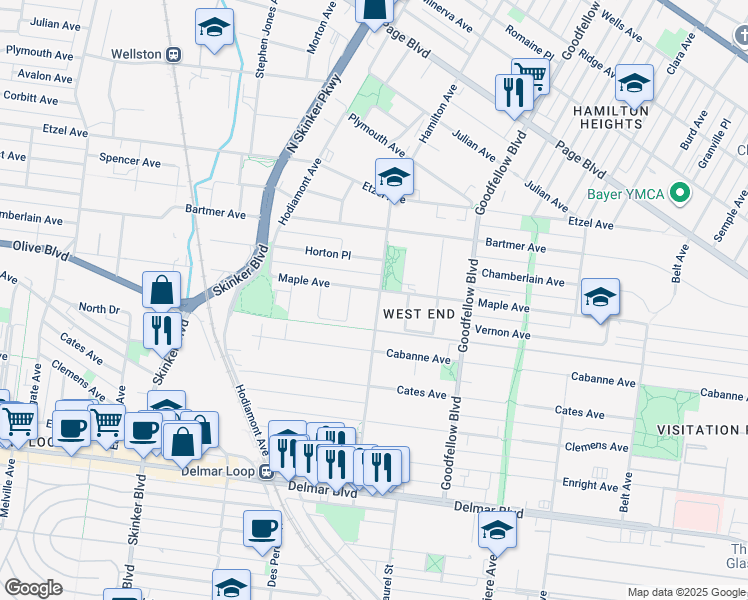 map of restaurants, bars, coffee shops, grocery stores, and more near 957 Hamilton Avenue in St. Louis