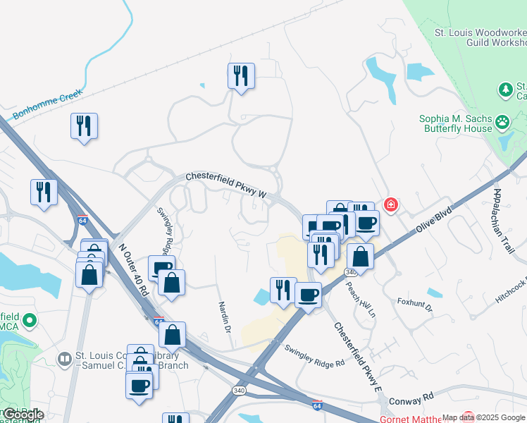 map of restaurants, bars, coffee shops, grocery stores, and more near 723 Forest Trace Drive in Chesterfield