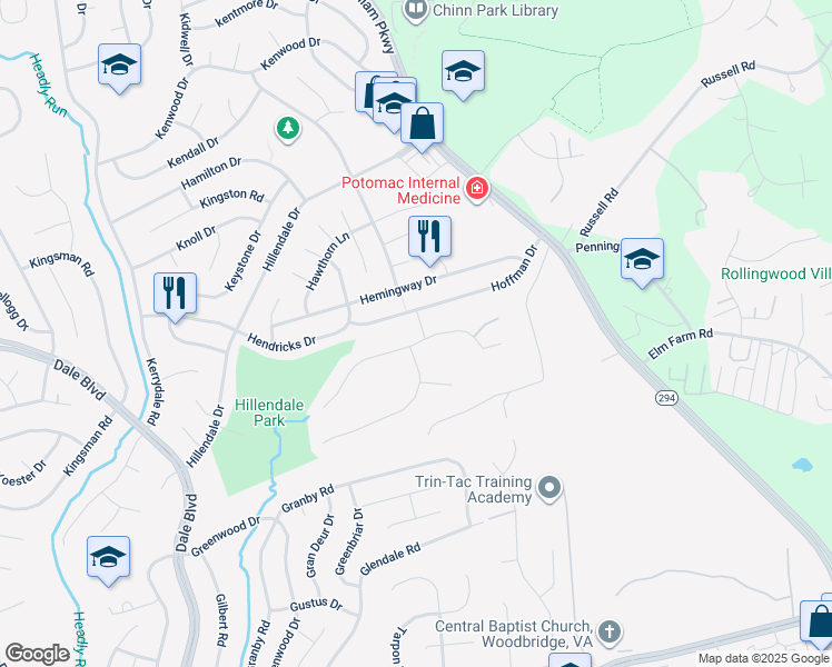 map of restaurants, bars, coffee shops, grocery stores, and more near 4050 Westwind Drive in Woodbridge