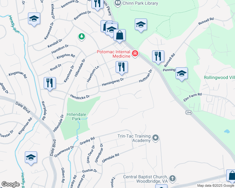 map of restaurants, bars, coffee shops, grocery stores, and more near 4050 Westwind Drive in Woodbridge