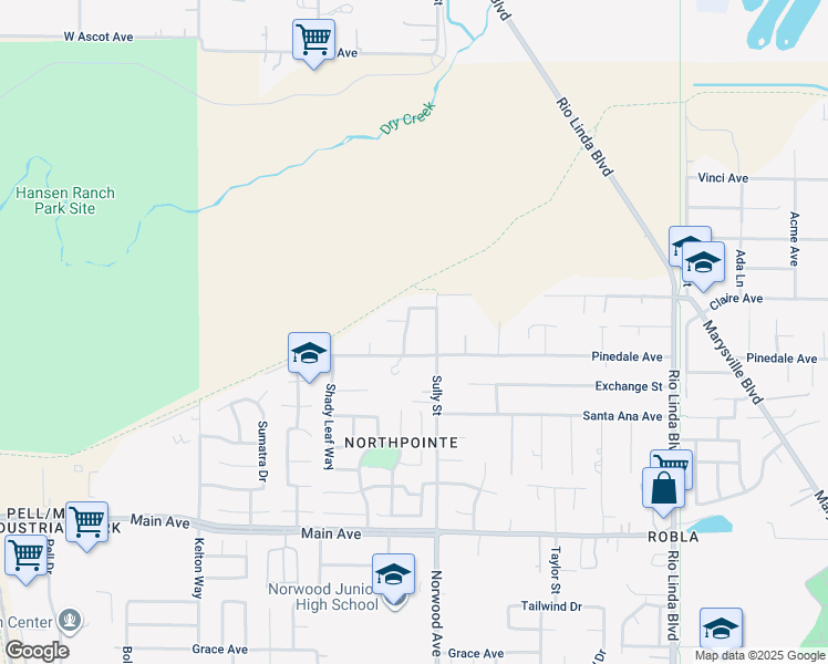 map of restaurants, bars, coffee shops, grocery stores, and more near 5132 Alii Way in Sacramento