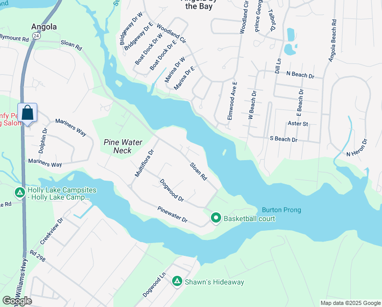 map of restaurants, bars, coffee shops, grocery stores, and more near 1 Waterside Drive in Harbeson