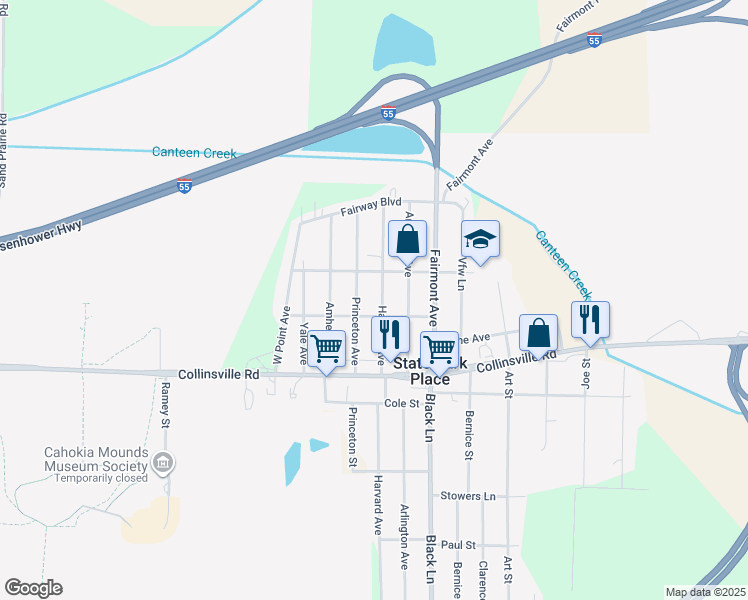 map of restaurants, bars, coffee shops, grocery stores, and more near 3205 Harvard Place in Collinsville