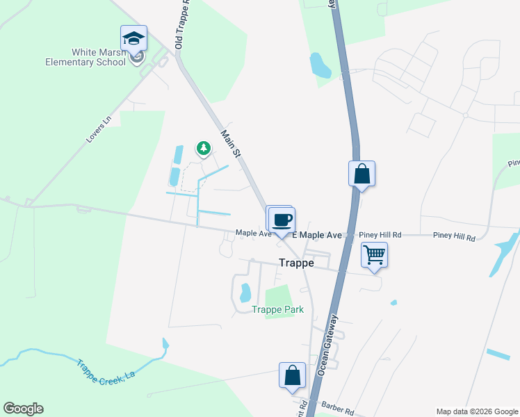 map of restaurants, bars, coffee shops, grocery stores, and more near 4080 Main Street in Trappe