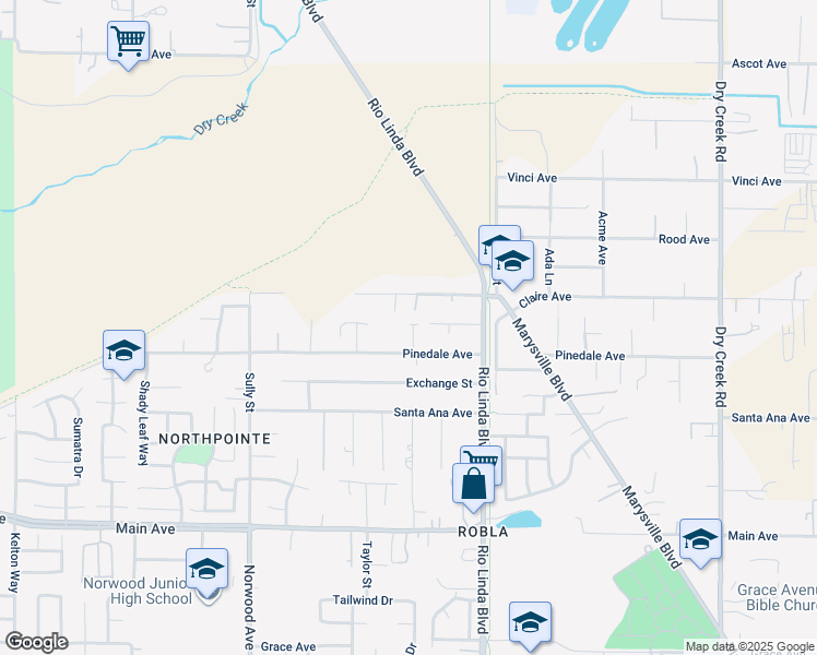 map of restaurants, bars, coffee shops, grocery stores, and more near 5141 Coppersmith Ave in Sacramento