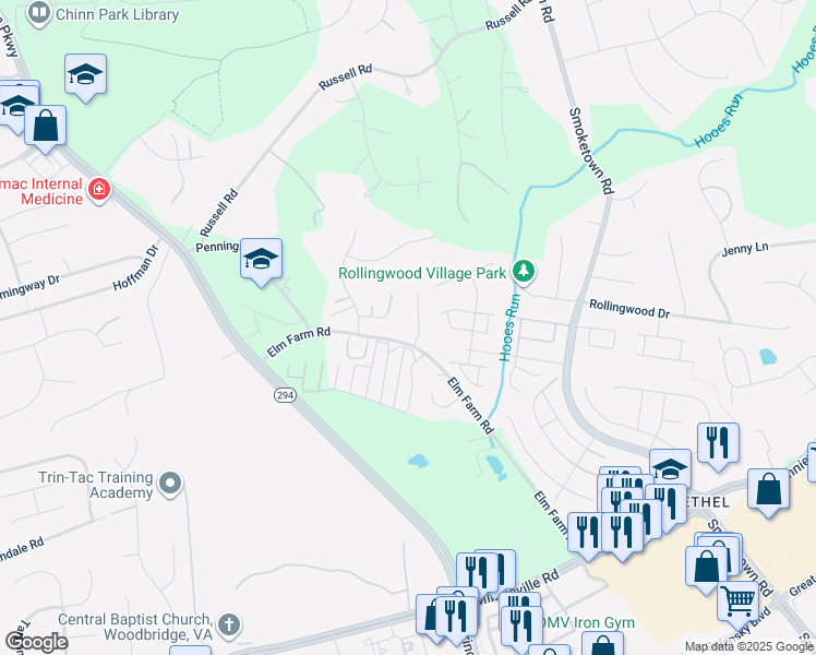 map of restaurants, bars, coffee shops, grocery stores, and more near 13428 Classic Ct in Woodbridge