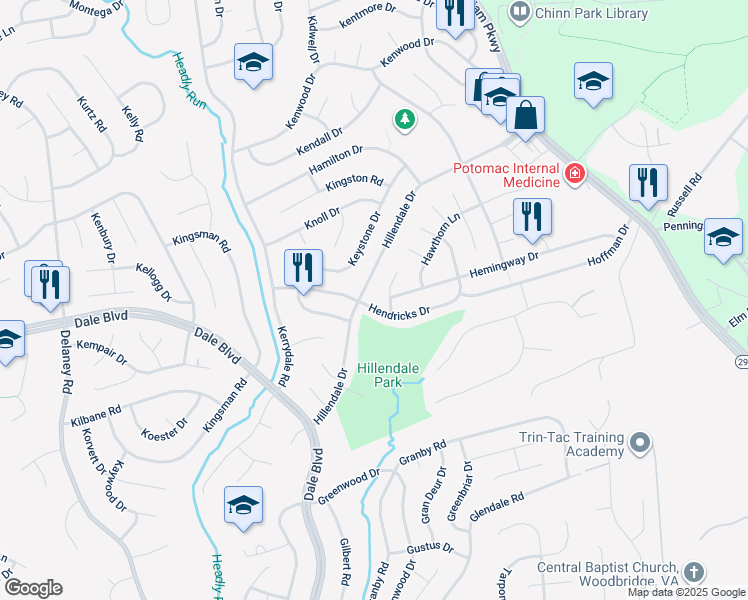 map of restaurants, bars, coffee shops, grocery stores, and more near 4437 Hendricks Drive in Woodbridge