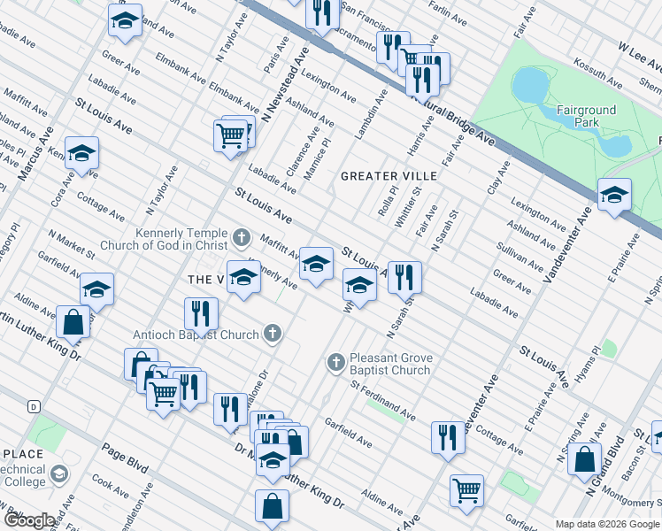 map of restaurants, bars, coffee shops, grocery stores, and more near 4247 East Maffitt Avenue in St. Louis