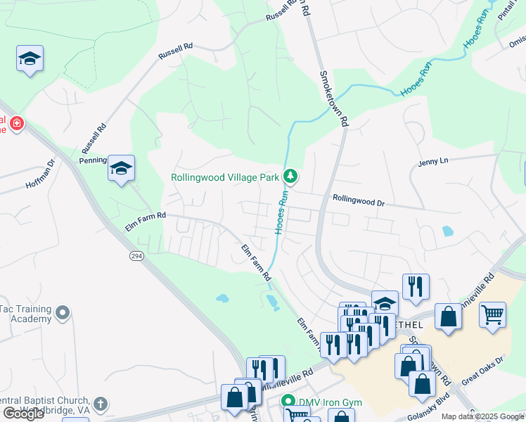 map of restaurants, bars, coffee shops, grocery stores, and more near 13428 Pomander Loop in Woodbridge