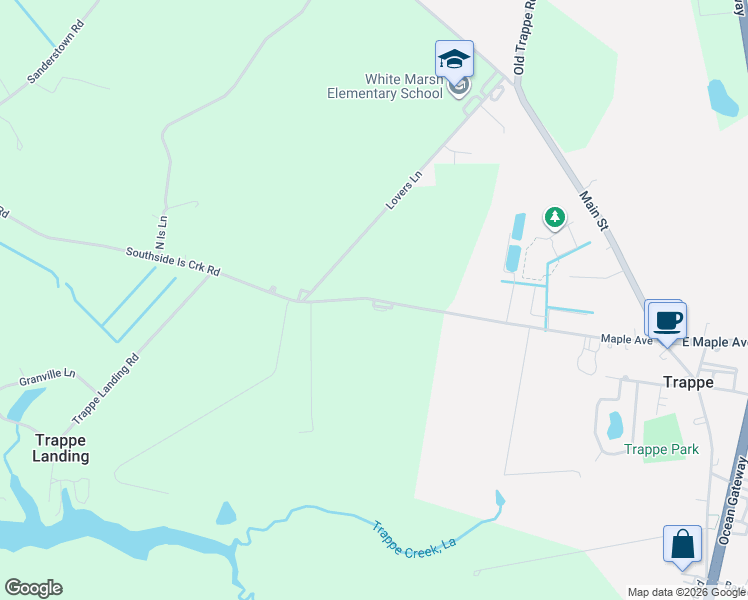 map of restaurants, bars, coffee shops, grocery stores, and more near Southside Island Creek Road in Trappe