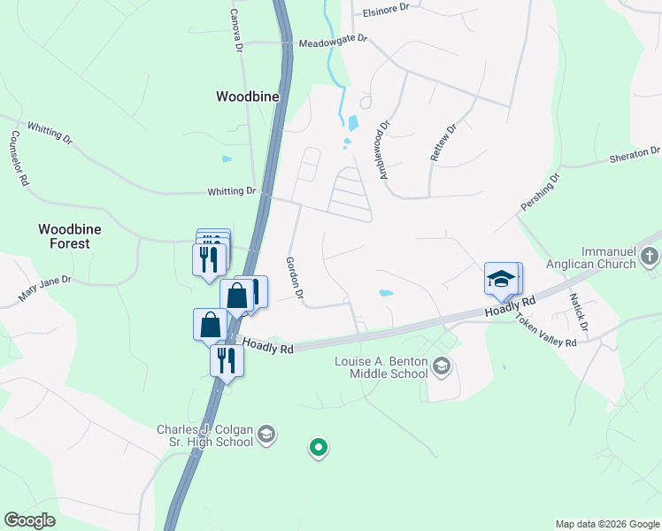 map of restaurants, bars, coffee shops, grocery stores, and more near 7715 Eckley Court in Manassas