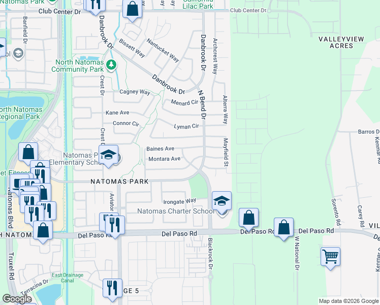 map of restaurants, bars, coffee shops, grocery stores, and more near 4840 Blackrock Drive in Sacramento