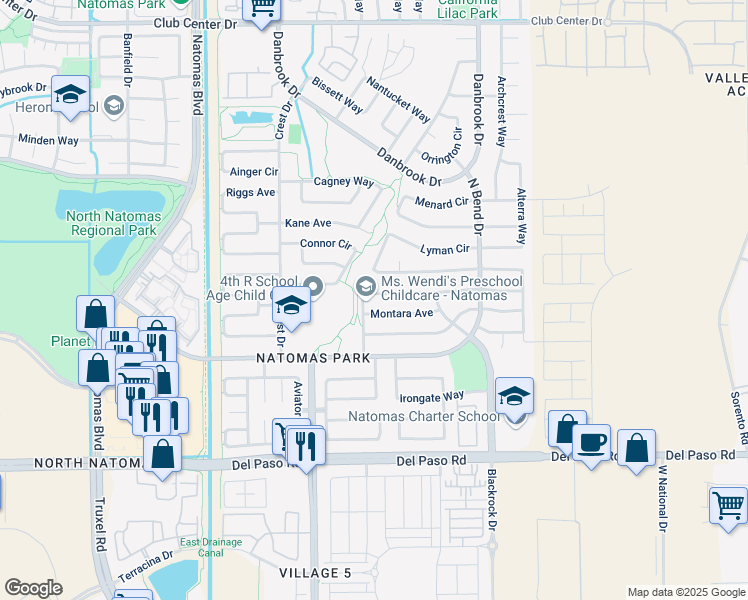 map of restaurants, bars, coffee shops, grocery stores, and more near 1830 Montara Avenue in Sacramento