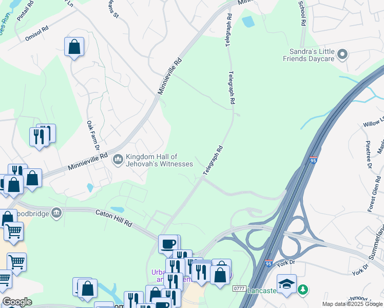 map of restaurants, bars, coffee shops, grocery stores, and more near 13386 Telegraph Rd in Woodbridge