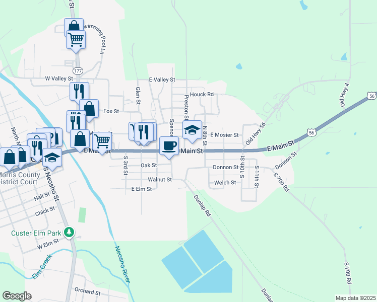 map of restaurants, bars, coffee shops, grocery stores, and more near 706 East Main Street in Council Grove