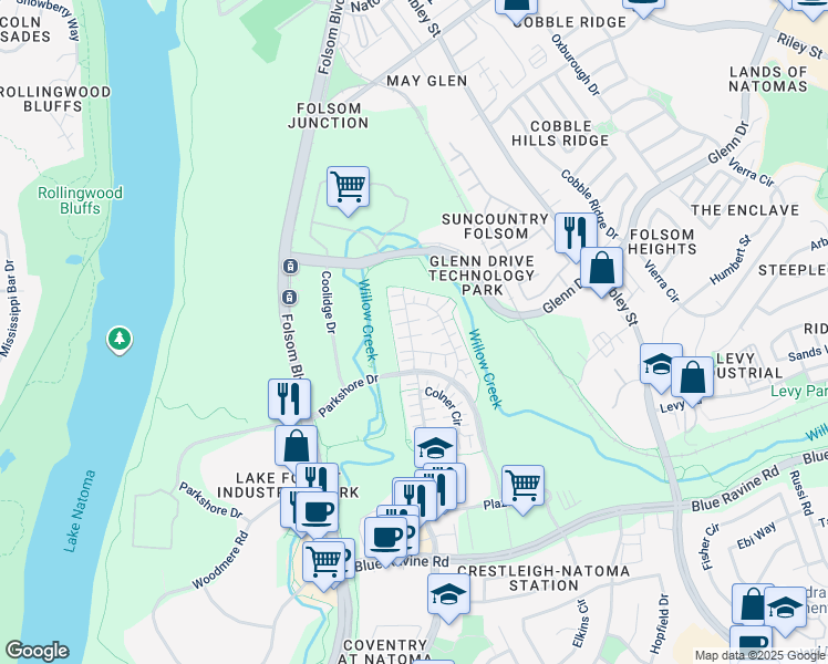 map of restaurants, bars, coffee shops, grocery stores, and more near 908 Farmhouse Way in Folsom