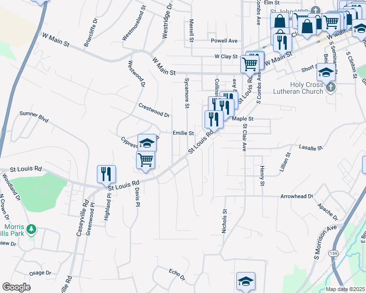 map of restaurants, bars, coffee shops, grocery stores, and more near in Collinsville