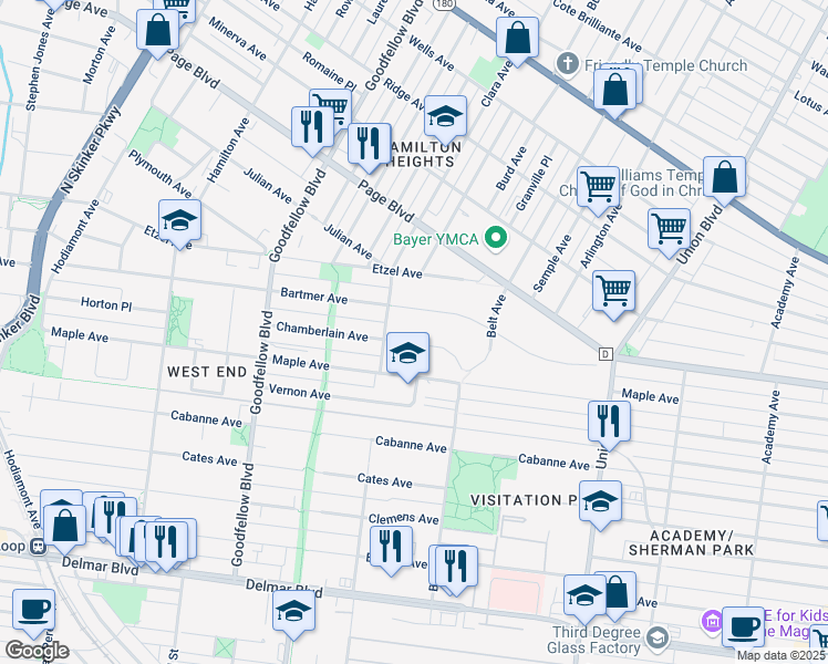 map of restaurants, bars, coffee shops, grocery stores, and more near 5588 Chamberlain Avenue in St. Louis