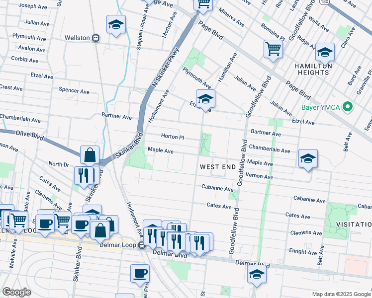 map of restaurants, bars, coffee shops, grocery stores, and more near 953 Beach Avenue in St. Louis