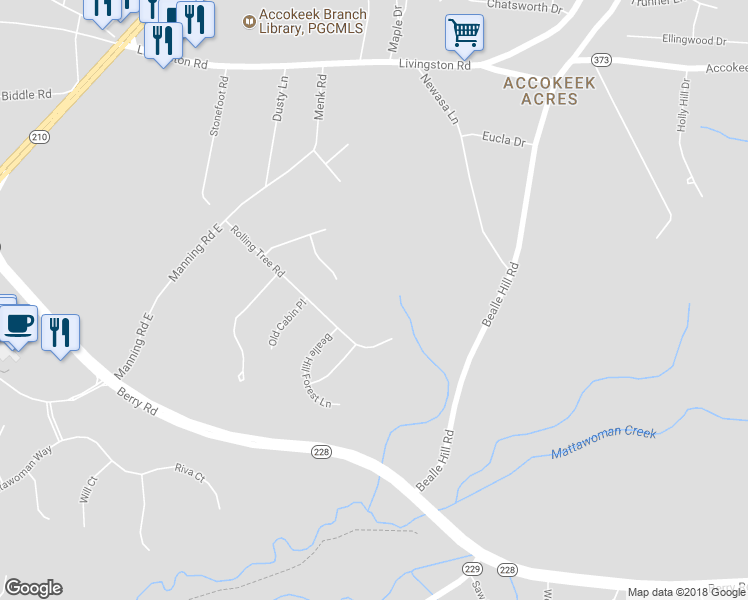 map of restaurants, bars, coffee shops, grocery stores, and more near 200 Manning Road East in Accokeek