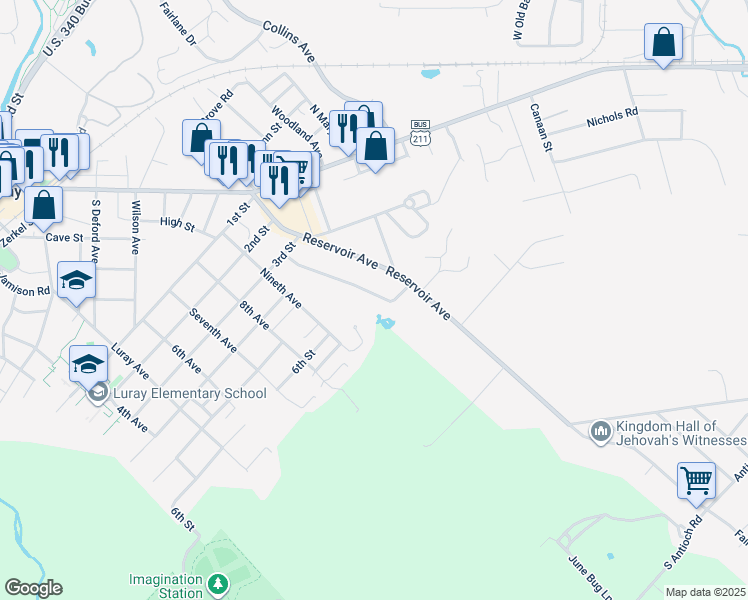 map of restaurants, bars, coffee shops, grocery stores, and more near 42 Oakcrest Drive in Luray