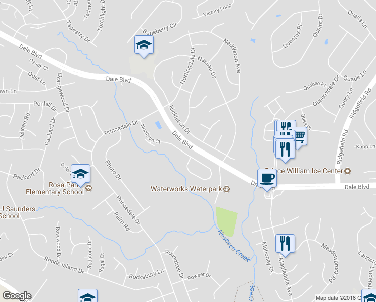map of restaurants, bars, coffee shops, grocery stores, and more near 5710 Northton Court in Woodbridge