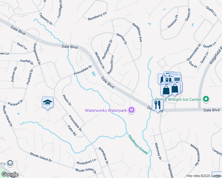 map of restaurants, bars, coffee shops, grocery stores, and more near 5710 Northton Court in Woodbridge