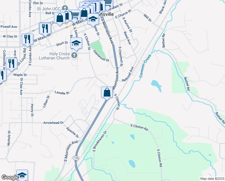 map of restaurants, bars, coffee shops, grocery stores, and more near 800 South Morrison Avenue in Collinsville