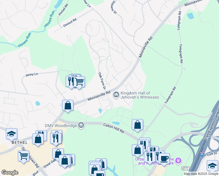 map of restaurants, bars, coffee shops, grocery stores, and more near 2795 Maple Ridge Drive in Woodbridge